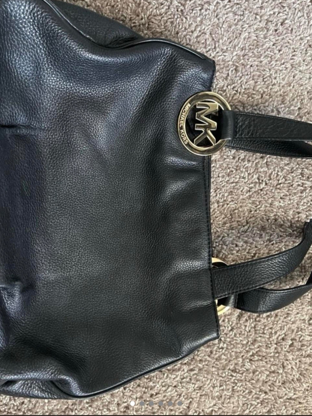 Michael Kors Black Leather Tote with Gold MK Charm
